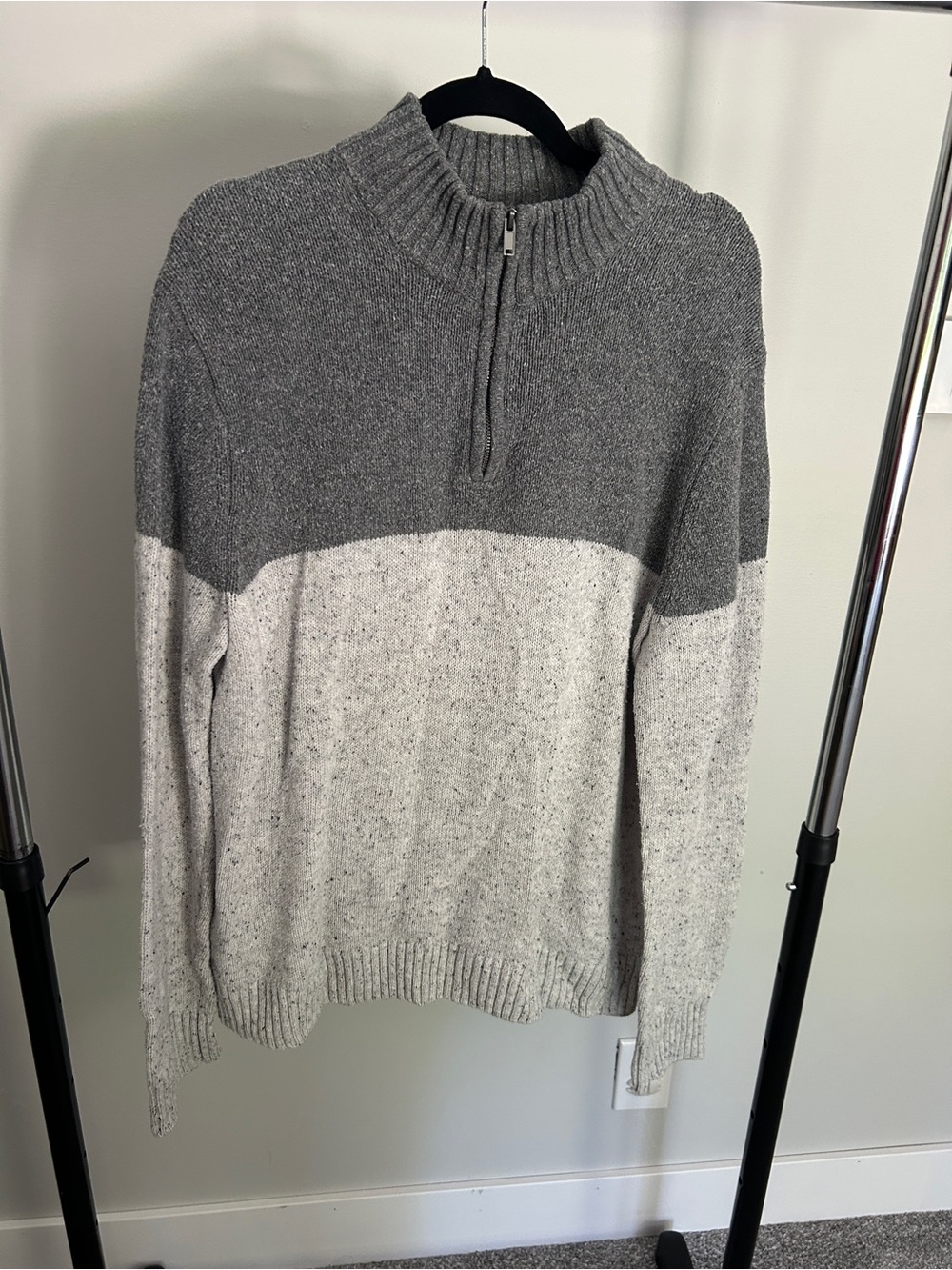 Men's Gray Two-Tone Half-Zip Sweater